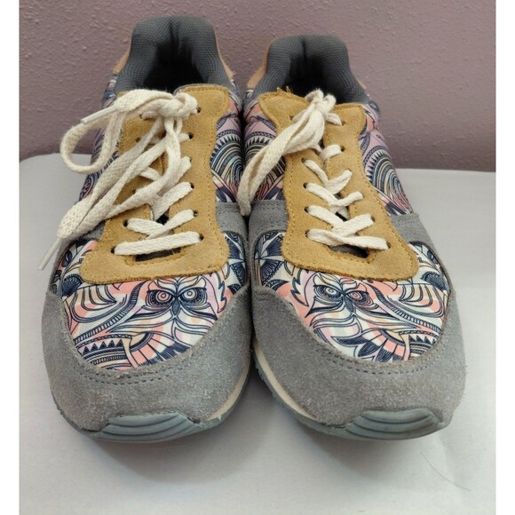 Inkkas Manu Gray Boho Owl Bird Print Suede Casual Shoes Size 10W/8M - Picture 2 of 9